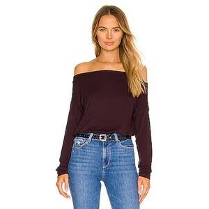 NWT PAIGE Suvi Bodysuit Black Cherry Off Shoulder Thong Bottom Size S